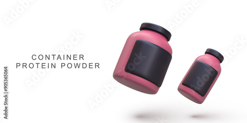 3d realistic red container protein powder. Vector illustration.