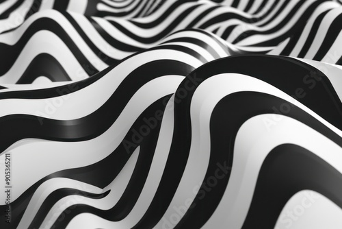 Abstract pattern with black and white stripes creating a fluid and dynamic visual effect. Abstract background