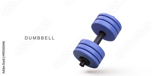 3d realistic blue dumbbells on white background. Vector illustration.