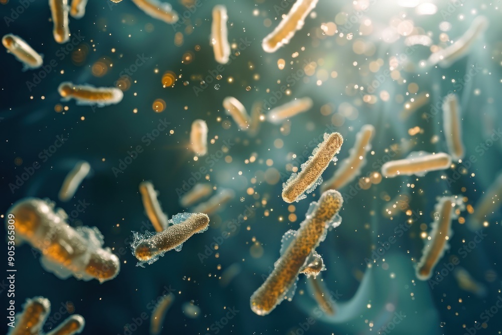 Bacteria cells flowing close up image Bacteria cells flowing close up image