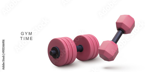3d realistic red dumbbells on white background. Vector illustration.