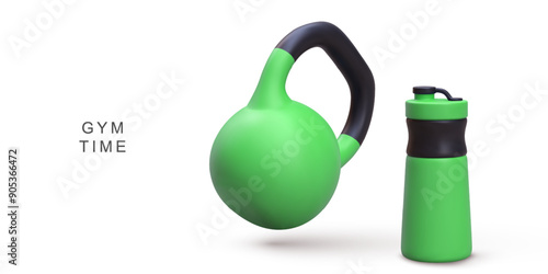 3d realistic gym time concept on white background. Vector illustration.