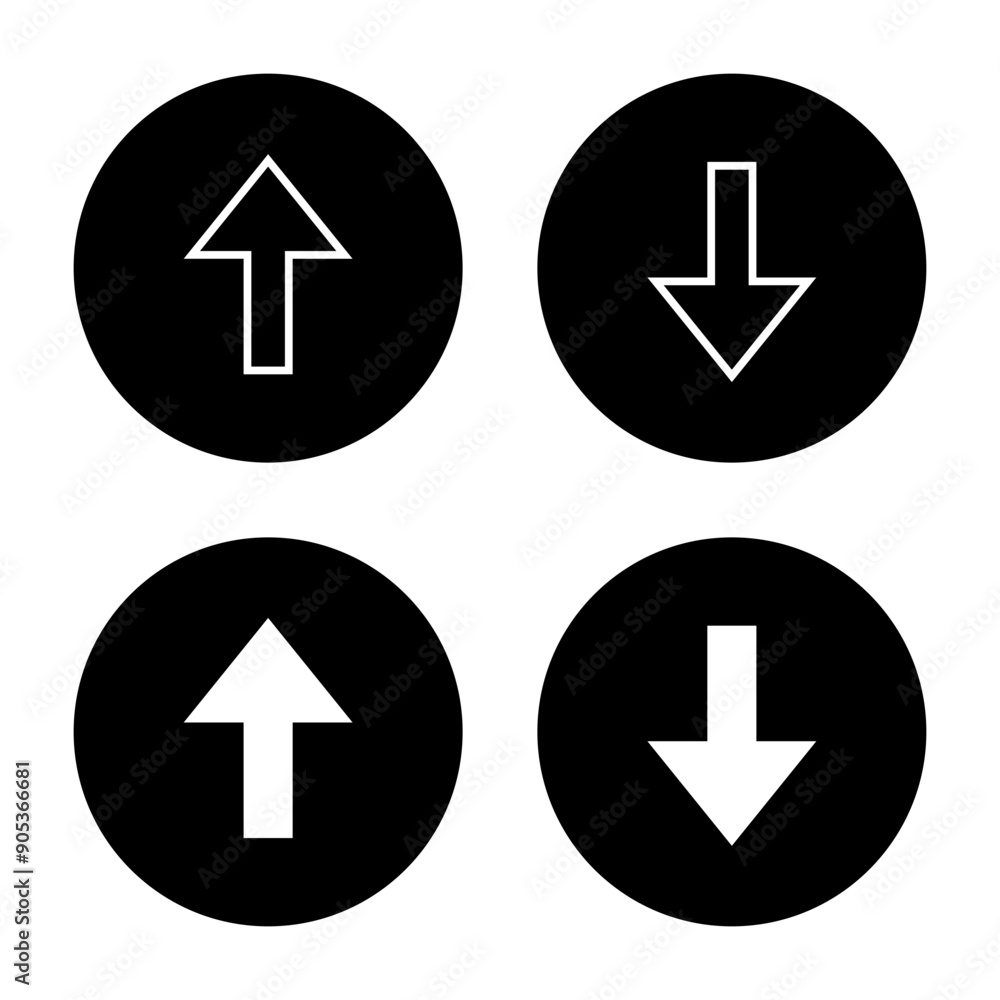 Up and down direction arrow icon on black circle. Upward and downward concept Up and down direction arrow icon on black circle. Upward and downward concept