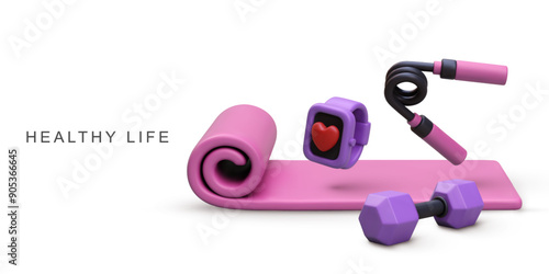 3d realistic healthy life concept on white background. Vector illustration.