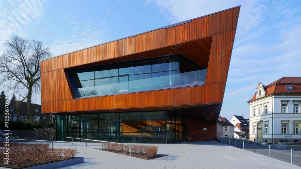 Modern Wooden House Exterior with Autumn Backdrop Modern Wooden House Exterior with Autumn Backdrop