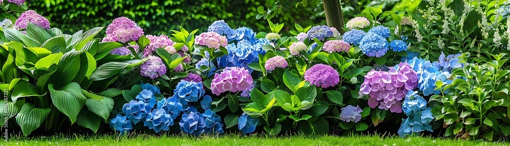 Blooming Hydrangeas in a Garden - A Realistic Image Blooming Hydrangeas in a Garden - A Realistic Image