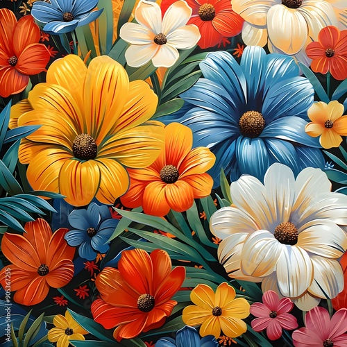 Wallpaper Mural Vibrant and Abstract Floral Pattern with Bold Colors and Contemporary Design Torontodigital.ca