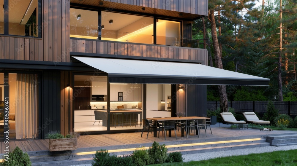 Fototapeta premium Modern Luxury Home Exterior at Dusk