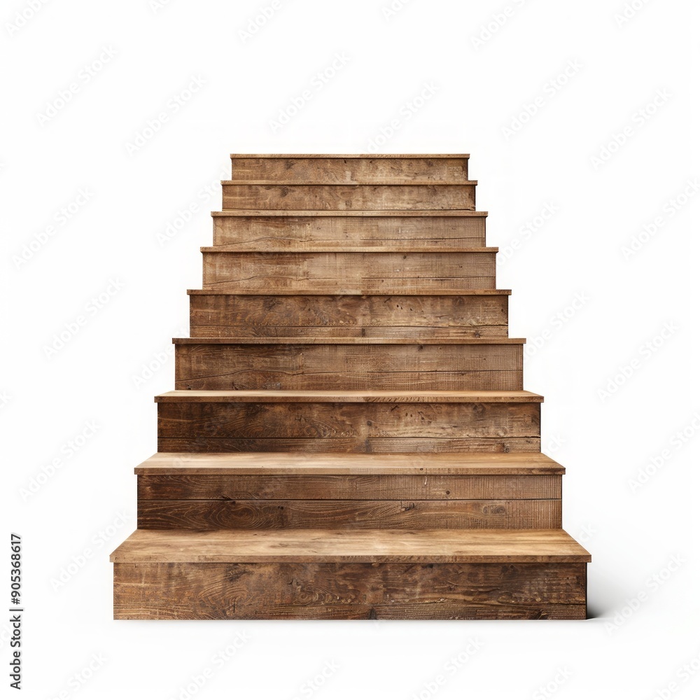 Medium shot of The wooden stairs, isolated on a white background, bright and vivid tonality Medium shot of The wooden stairs, isolated on a white background, bright and vivid tonality