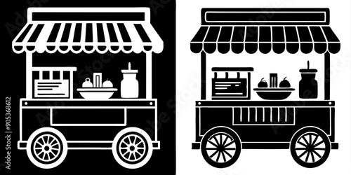 Food Cart Icon with Awning and Produce