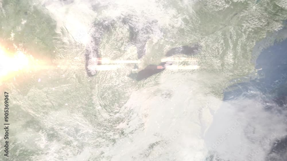 Earth zoom in from space and focus on Westlake, Ohio, USA. Background for travel intro or blog. Satellite view. 3D style Animation. Images from NASA.