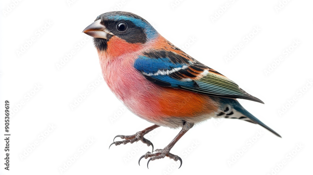 Colorful Bird Perched Against White Background in Natural Isolation Colorful Bird Perched Against White Background in Natural Isolation