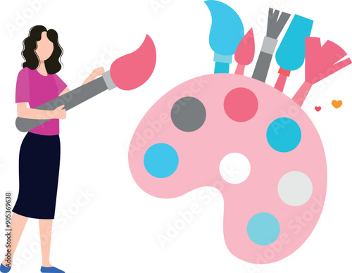 A girl holds a paintbrush.
