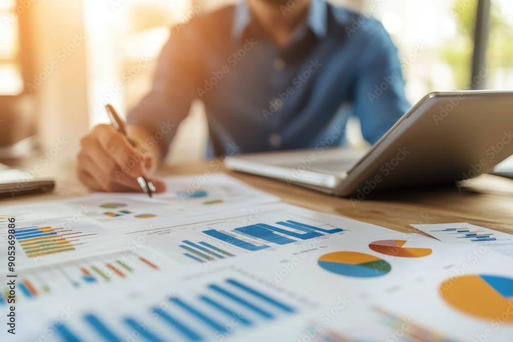 Financial Adviser Explaining Growth Strategy with Charts in Profile View Financial Adviser Explaining Growth Strategy with Charts in Profile View
