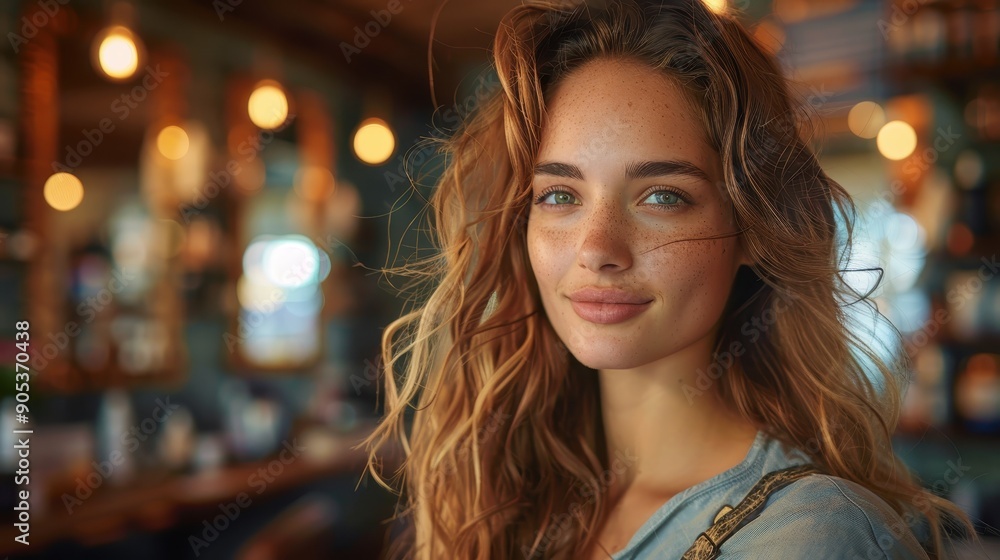 A sophisticated image of an elegant woman with wavy hair in a stylish urban café, displaying a serene expression and natural beauty in an artistic setting. A sophisticated image of an elegant woman with wavy hair in a stylish urban café, displaying a serene expression and natural beauty in an artistic setting.