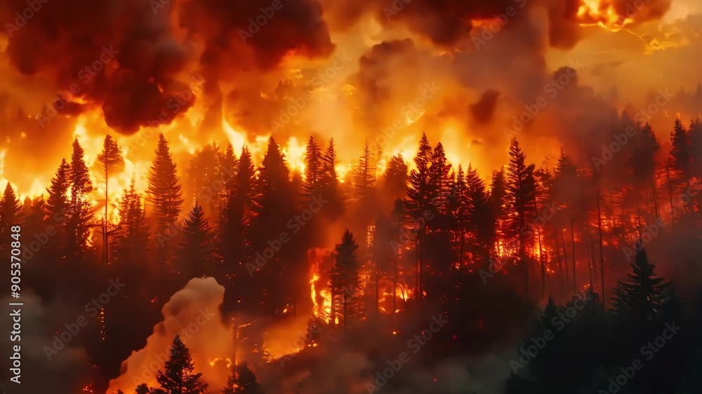 forest fire, Large forest fire burns the tree covered side of a mountain, Aerial panoramic view of a forest fire at night, 4k footage, videos, video clip, short video, slow motion