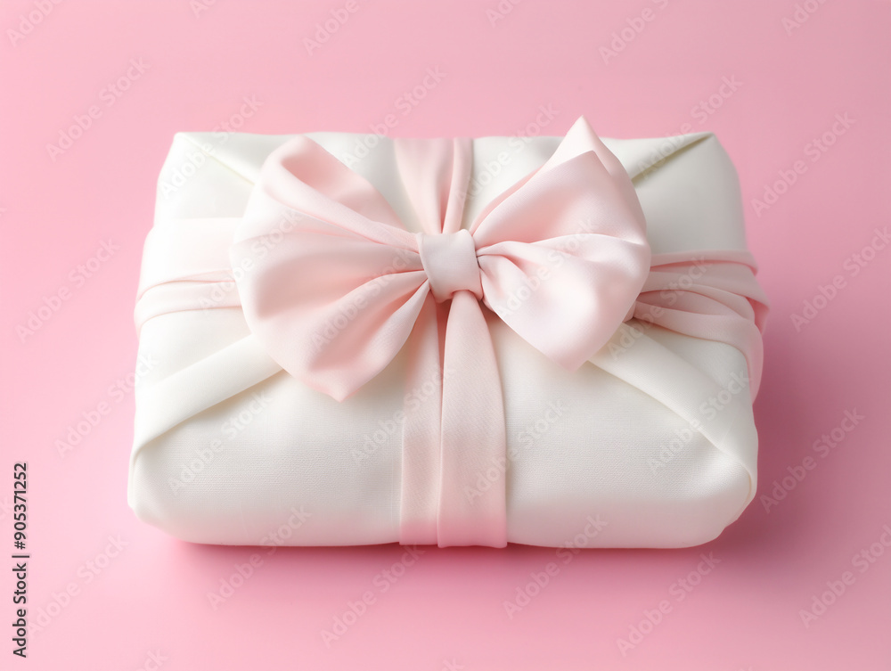 Bojagi, Korean traditional holiday template with a bojagi present wrapped with a white fabric wrapping cloth, pink bow, for Korean Thanksgiving Day, the Asian Mid Autumn festival Bojagi, Korean traditional holiday template with a bojagi present wrapped with a white fabric wrapping cloth, pink bow, for Korean Thanksgiving Day, the Asian Mid Autumn festival