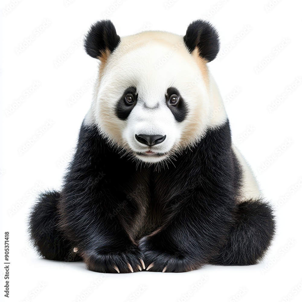 Giant Panda Sitting Calmly on White Background Giant Panda Sitting Calmly on White Background
