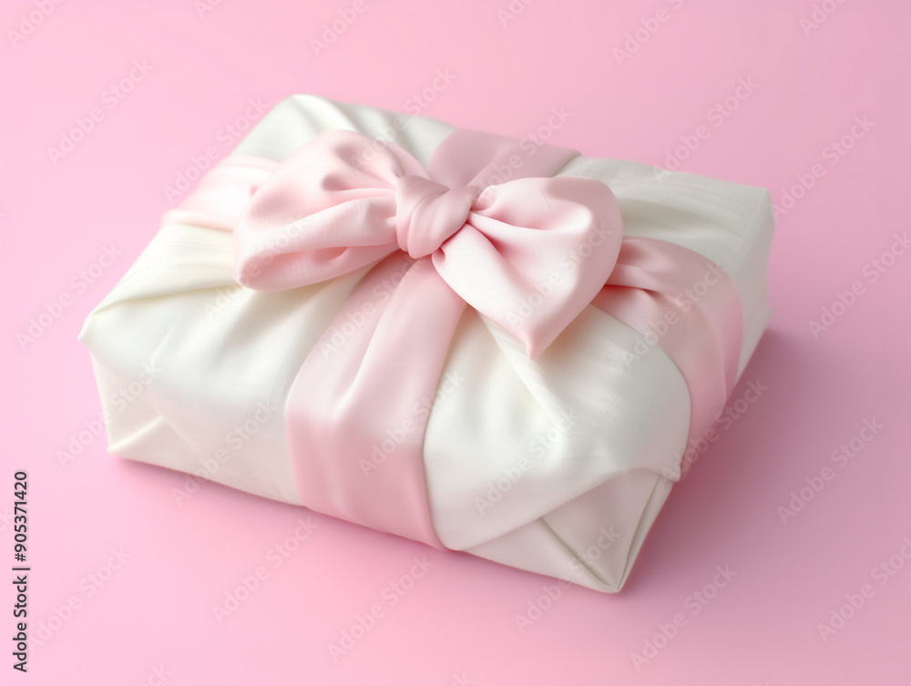 Bojagi, Korean traditional holiday template with a bojagi present wrapped with a white fabric wrapping cloth, pink bow, for Korean Thanksgiving Day, the Asian Mid Autumn festival Bojagi, Korean traditional holiday template with a bojagi present wrapped with a white fabric wrapping cloth, pink bow, for Korean Thanksgiving Day, the Asian Mid Autumn festival