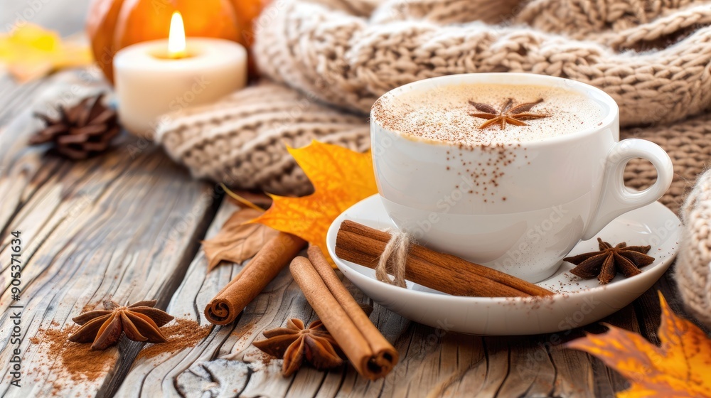 cup of coffee with cinnamon and anise cup of coffee with cinnamon and anise