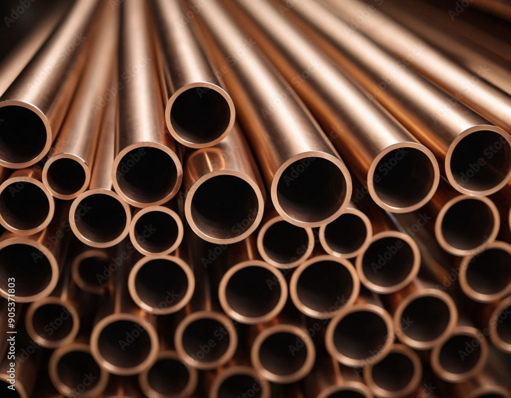 Copper bronze heat exchanger pipes. Heavy non-ferrous metallurgy. Factory industrial production of metal cuprum pipes. Heat exchanger is a technical device in which heat is exchanged between two media Copper bronze heat exchanger pipes. Heavy non-ferrous metallurgy. Factory industrial production of metal cuprum pipes. Heat exchanger is a technical device in which heat is exchanged between two media