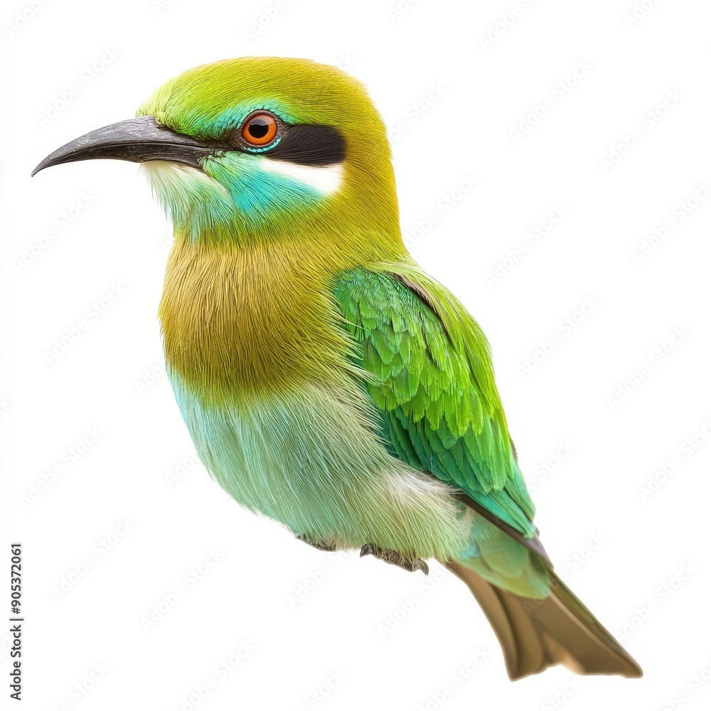 Green Bee-Eater Perched on White Background Green Bee-Eater Perched on White Background