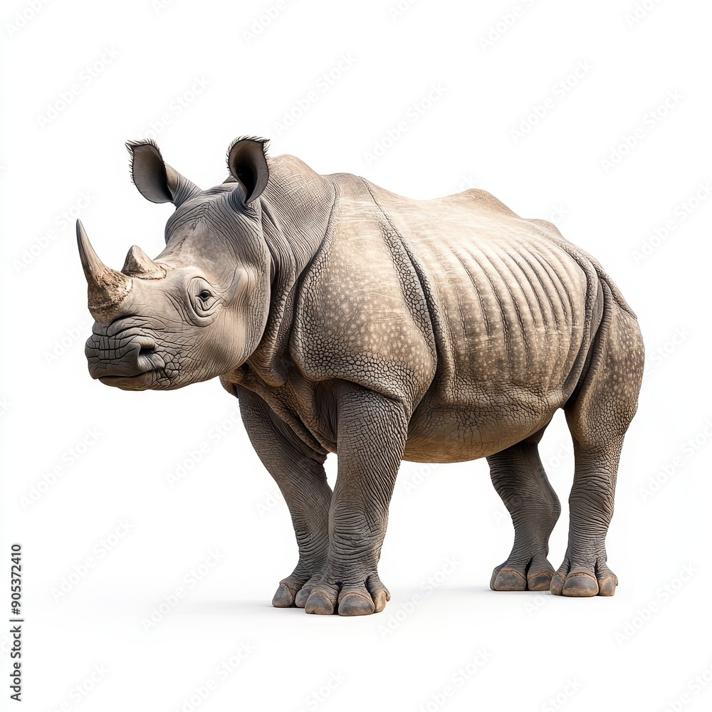 Indian Rhinoceros Standing Isolated on White Background Indian Rhinoceros Standing Isolated on White Background