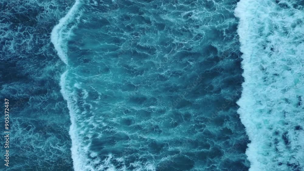 Beautiful texture of big power dark ocean waves with white wash. Aerial top view footage of fabulous sea tide on a stormy day. Drone filming breaking surf with foam in Caribbean Sea Beautiful texture of big power dark ocean waves with white wash. Aerial top view footage of fabulous sea tide on a stormy day. Drone filming breaking surf with foam in Caribbean Sea