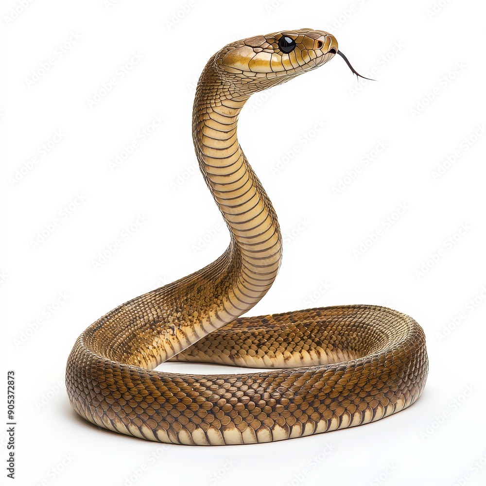 King Cobra Displaying Its Unique Posture on White Background