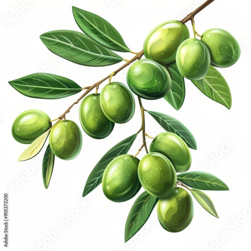 Wallpaper Mural AI-Generated Image of Green Olives on Branches with Fresh Leaves on a White Background, Symbolizing Natural Beauty and Technological Innovation. Torontodigital.ca