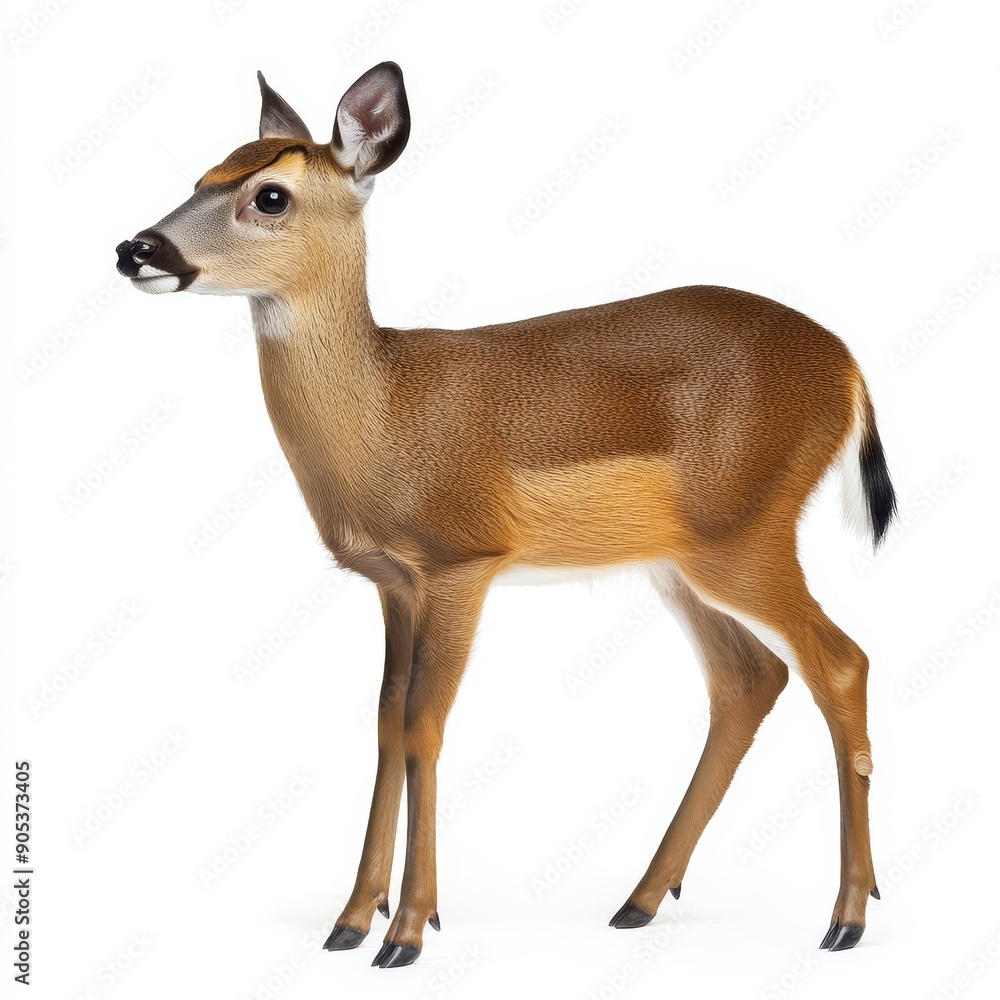 Muntjac Barking Deer Standing Gracefully on a White Background Muntjac Barking Deer Standing Gracefully on a White Background