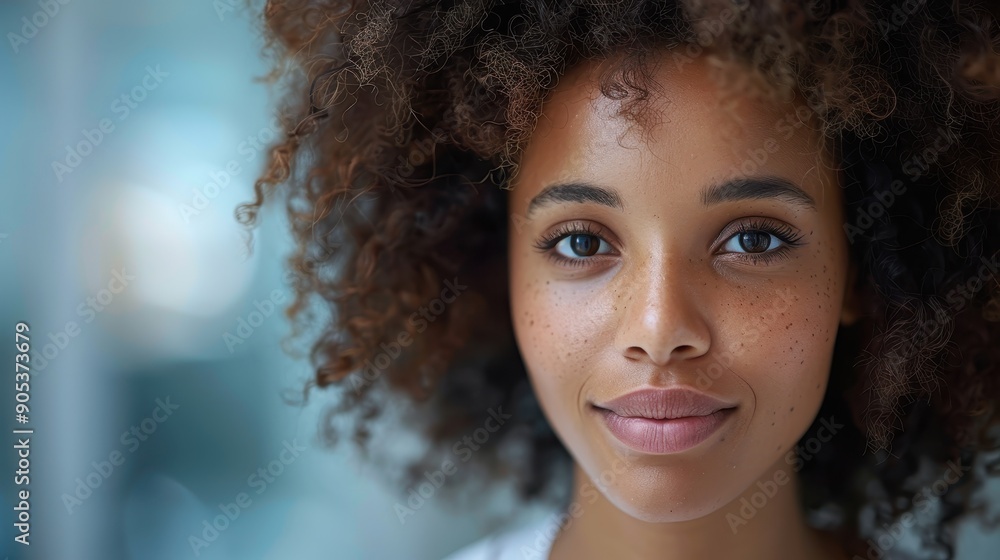 A young woman with beautiful curly hair and freckles smiles gently at the camera, radiating natural beauty and a calm, inviting presence in a softly lit environment. A young woman with beautiful curly hair and freckles smiles gently at the camera, radiating natural beauty and a calm, inviting presence in a softly lit environment.