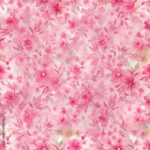 Pink watercolor floral background seamless pattern