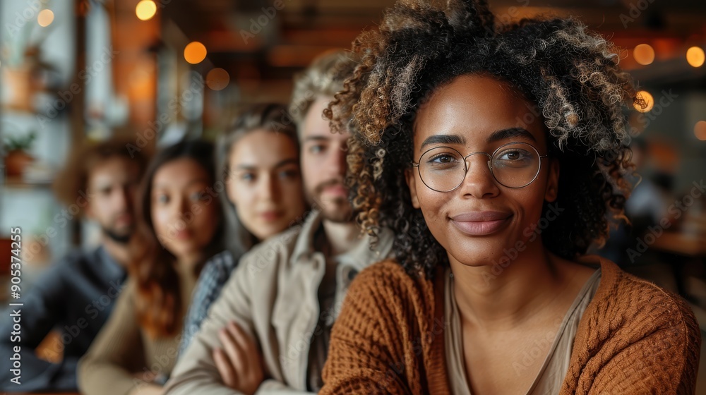 A confident woman with glasses leads a group discussion, with a diverse group of colleagues sitting in a modern workspace, highlighting leadership and active participation. A confident woman with glasses leads a group discussion, with a diverse group of colleagues sitting in a modern workspace, highlighting leadership and active participation.