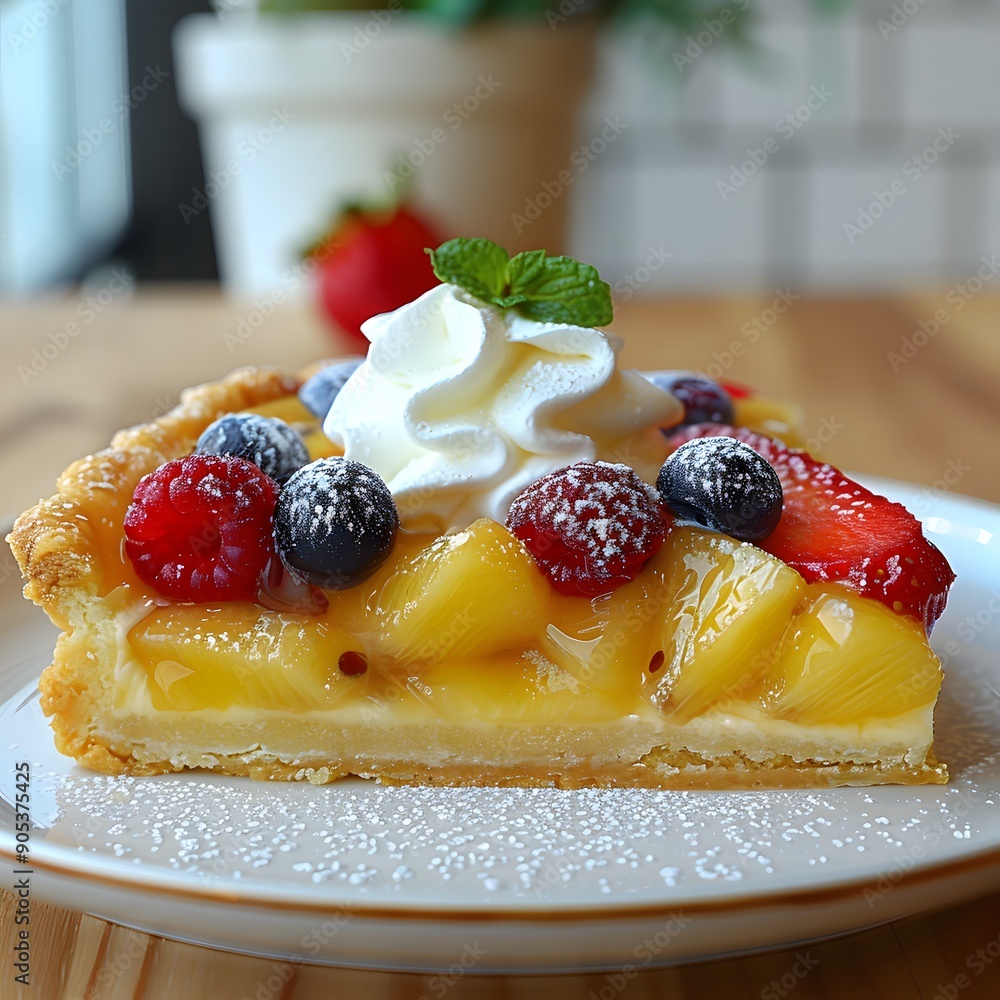 Delicious Fruit Tart with Whipped Cream and Powdered Sugar Delicious Fruit Tart with Whipped Cream and Powdered Sugar