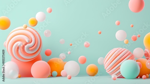 Vibrant abstract spheres in various colors float against a pastel background, creating a playful and dynamic visual effect. photo