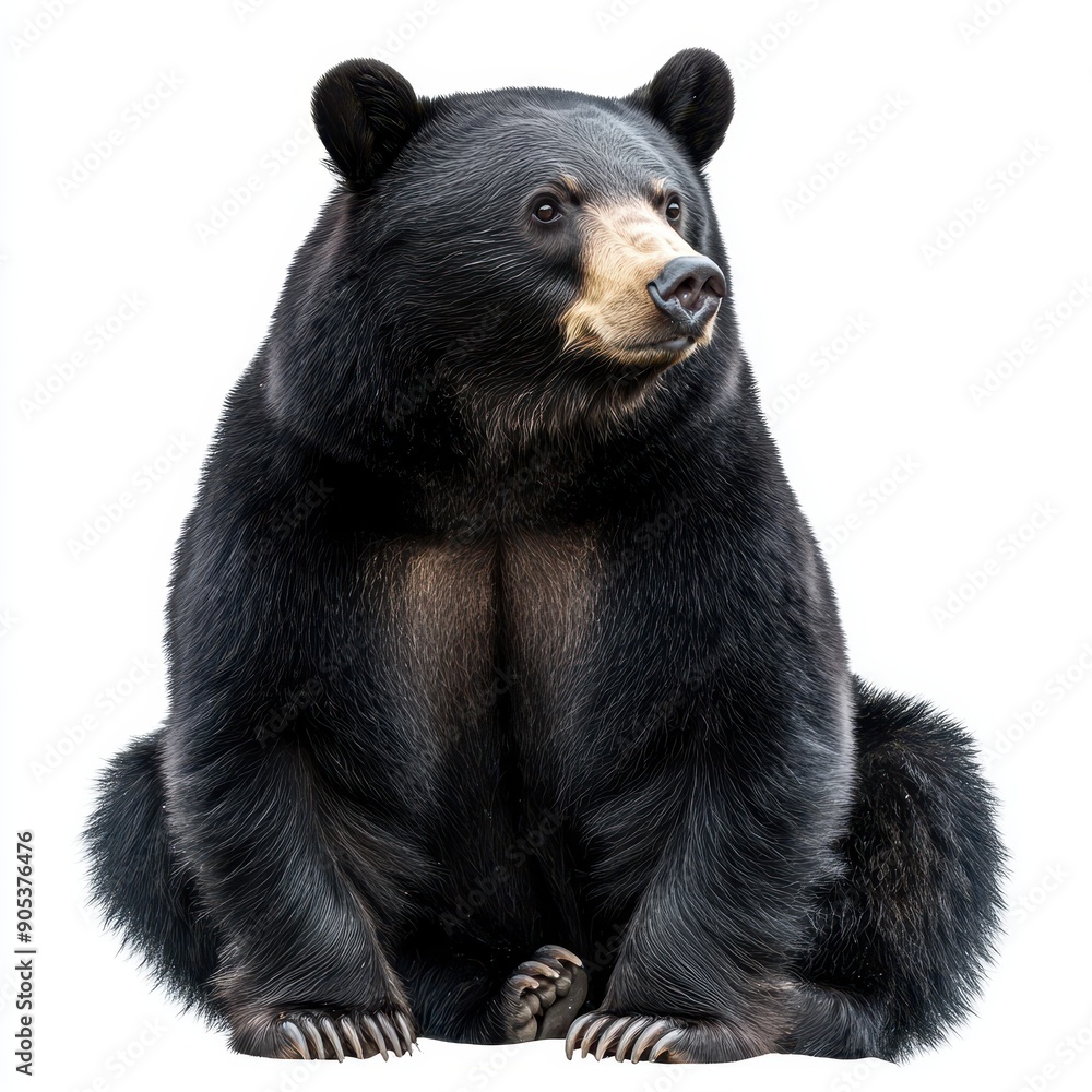 Fototapeta premium Asiatic Black Bear Sitting Isolated on White Background