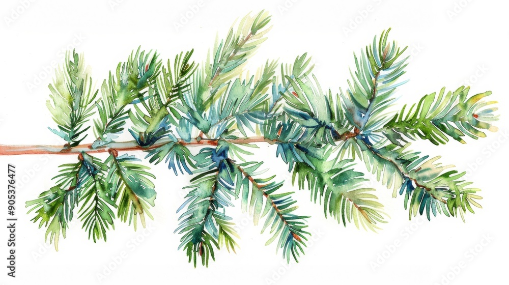 custom made wallpaper toronto digitalVibrant Watercolor Painting of Evergreen Pine Branches