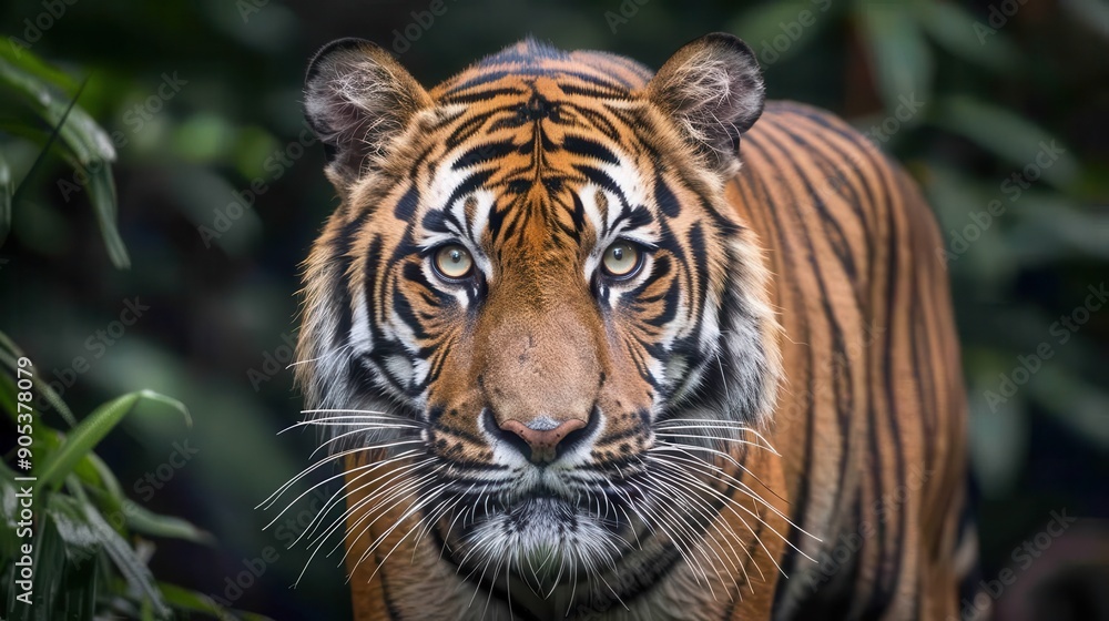 Majestic Tiger Prowling Through Dense Jungle Majestic Tiger Prowling Through Dense Jungle