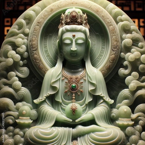 150 39 Jade Kuan Yin a jade statue of the goddess Kuan Yin repre photo