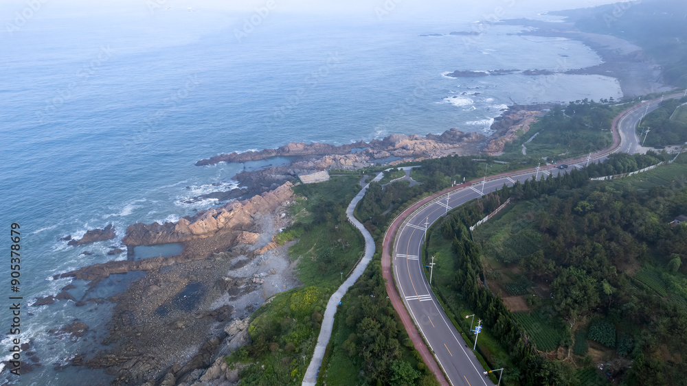 Aerial photography of Qingdao coastline island highway Aerial photography of Qingdao coastline island highway