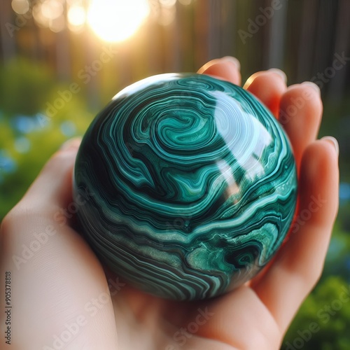 155 36 Malachite Sphere a polished sphere made of malachite beli photo