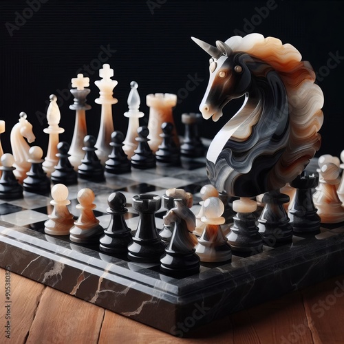 170 41 Onyx Chess Set a chess set made of onyx pieces representi photo