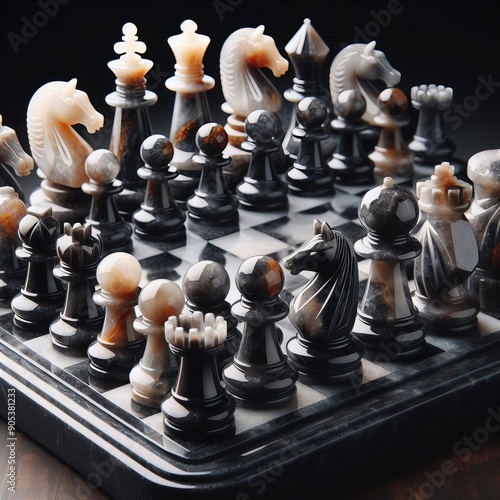 173 41 Onyx Chess Set a chess set made of onyx pieces representi photo