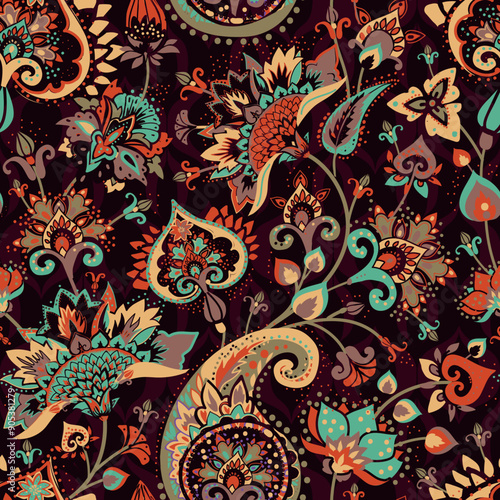 Paisley Garden. Seamless pattern in oriental style with decorative elements in paisley style.