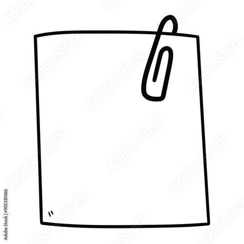 Hand drawn doodle a blank piece of paper with a paperclip on a white background.