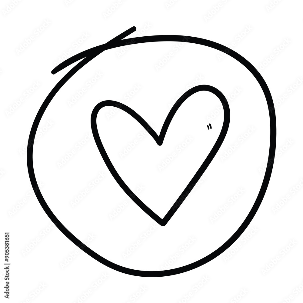Hand drawn doodle heart in circle on white background. Hand drawn doodle heart in circle on white background.
