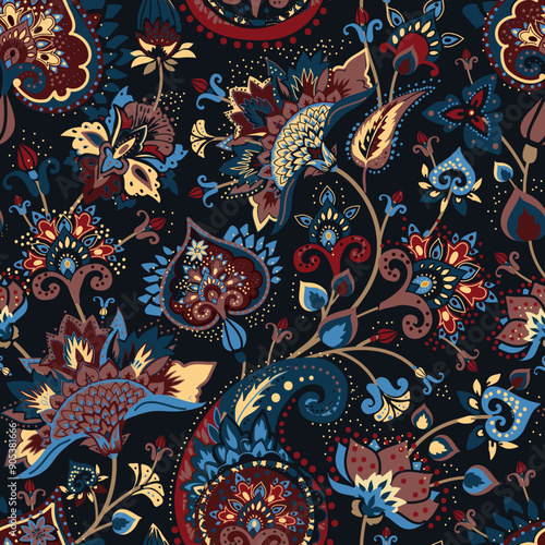 Paisley Garden. Seamless pattern in oriental style with decorative elements in paisley style.