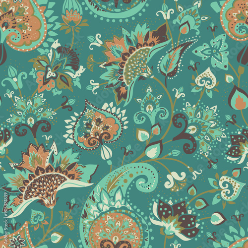 Paisley Garden. Seamless pattern in oriental style with decorative elements in paisley style.
