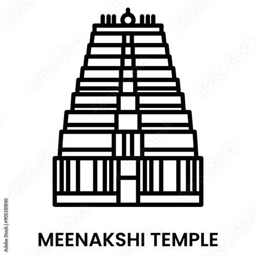 Meenakshi Amman Temple, Madurai, Tamil Nadu, India. minimalist line art icon, a historical landmark for web, mobile apps and UI.